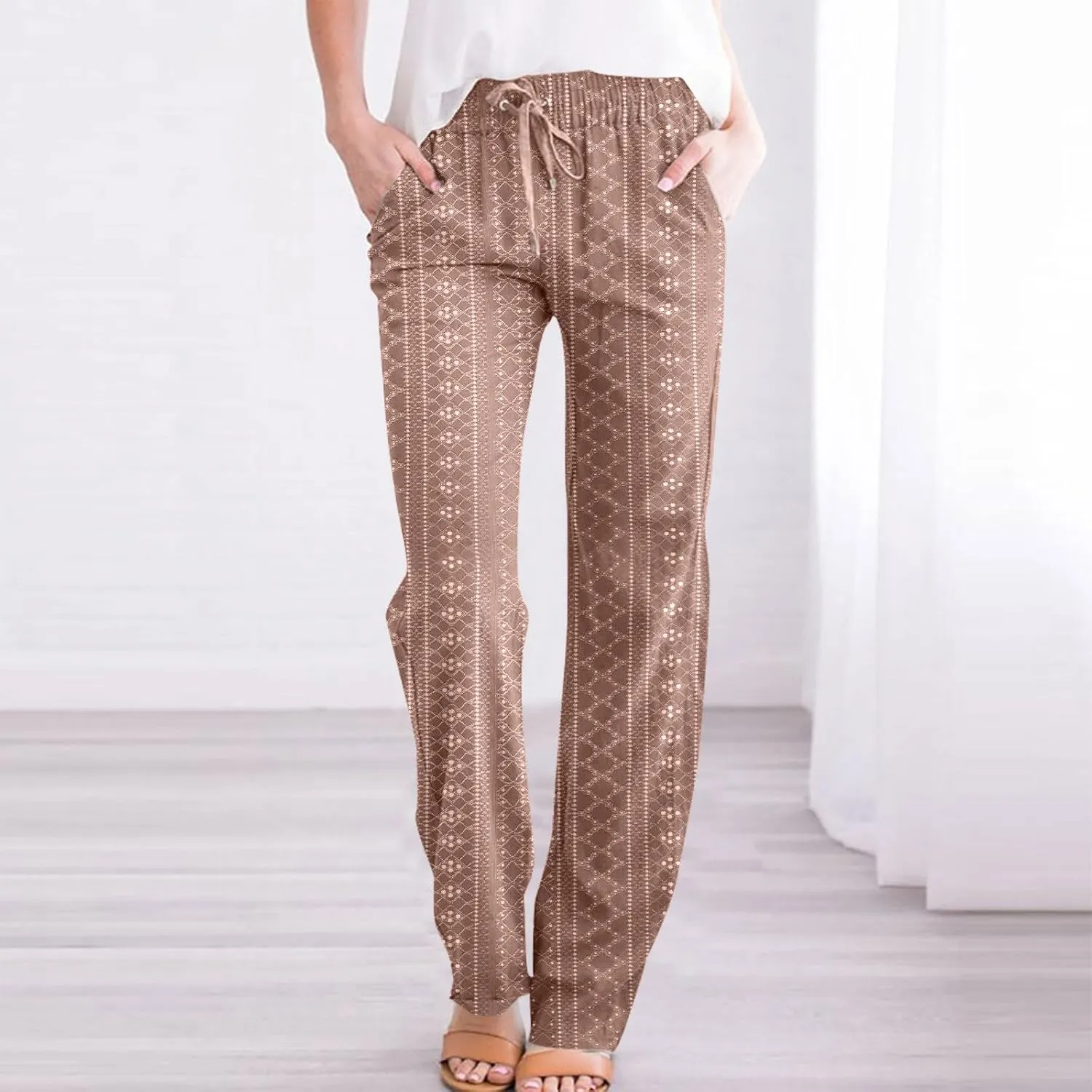 Eyelet Pants for Women Summer Capris Lightweight Casual Loose Solid Color Loose Fit Pants Fashion Yoga Pants for 2024
