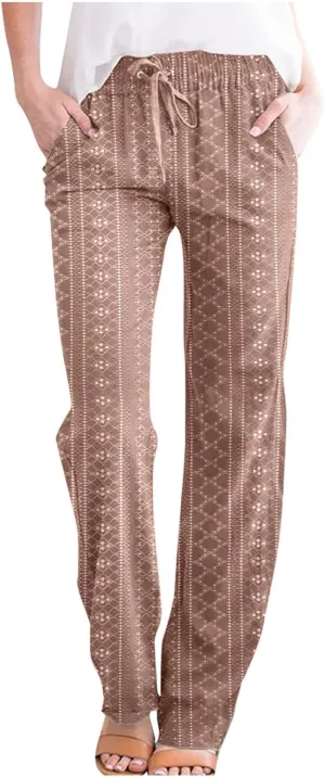 Eyelet Pants for Women Summer Capris Lightweight Casual Loose Solid Color Loose Fit Pants Fashion Yoga Pants for 2024