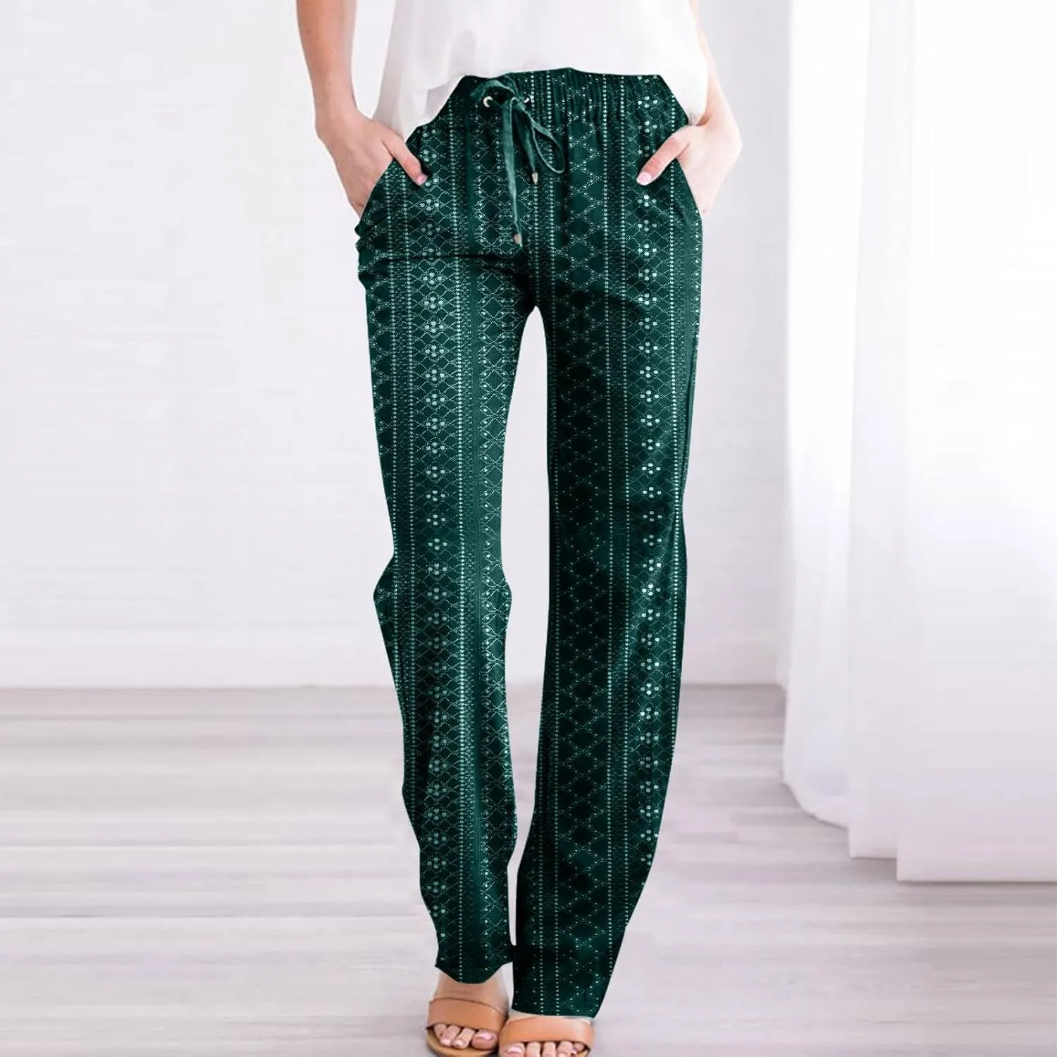 Eyelet Pants for Women Summer Capris Lightweight Casual Loose Solid Color Loose Fit Pants Fashion Yoga Pants for 2024