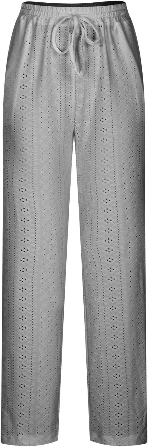 Eyelet Pants for Women Summer Capris Lightweight Casual Loose Solid Color Loose Fit Pants Fashion Yoga Pants for 2024
