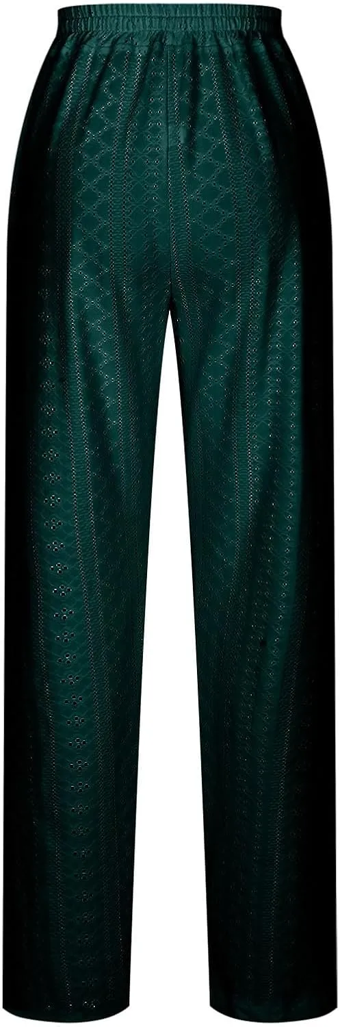 Eyelet Pants for Women Summer Capris Lightweight Casual Loose Solid Color Loose Fit Pants Fashion Yoga Pants for 2024