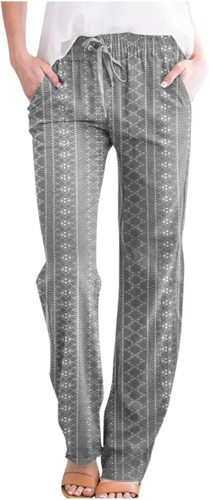 Eyelet Pants for Women Summer Capris Lightweight Casual Loose Solid Color Loose Fit Pants Fashion Yoga Pants for 2024