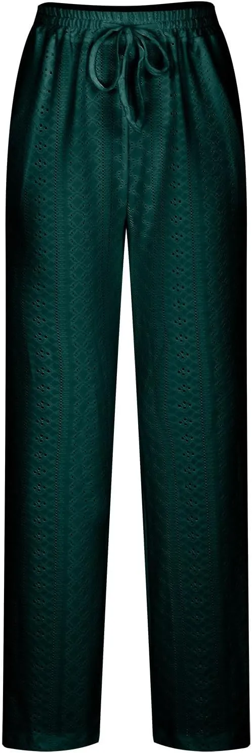 Eyelet Pants for Women Summer Capris Lightweight Casual Loose Solid Color Loose Fit Pants Fashion Yoga Pants for 2024
