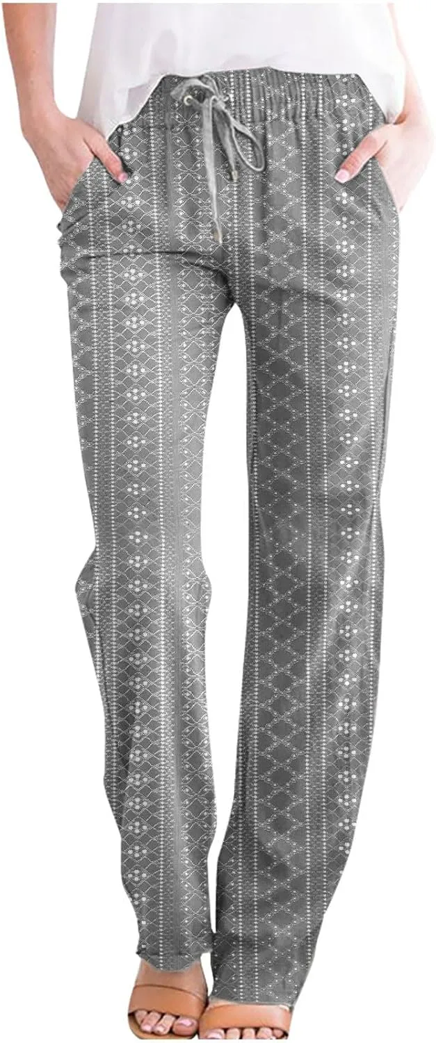 Eyelet Pants for Women Summer Capris Lightweight Casual Loose Solid Color Loose Fit Pants Fashion Yoga Pants for 2024