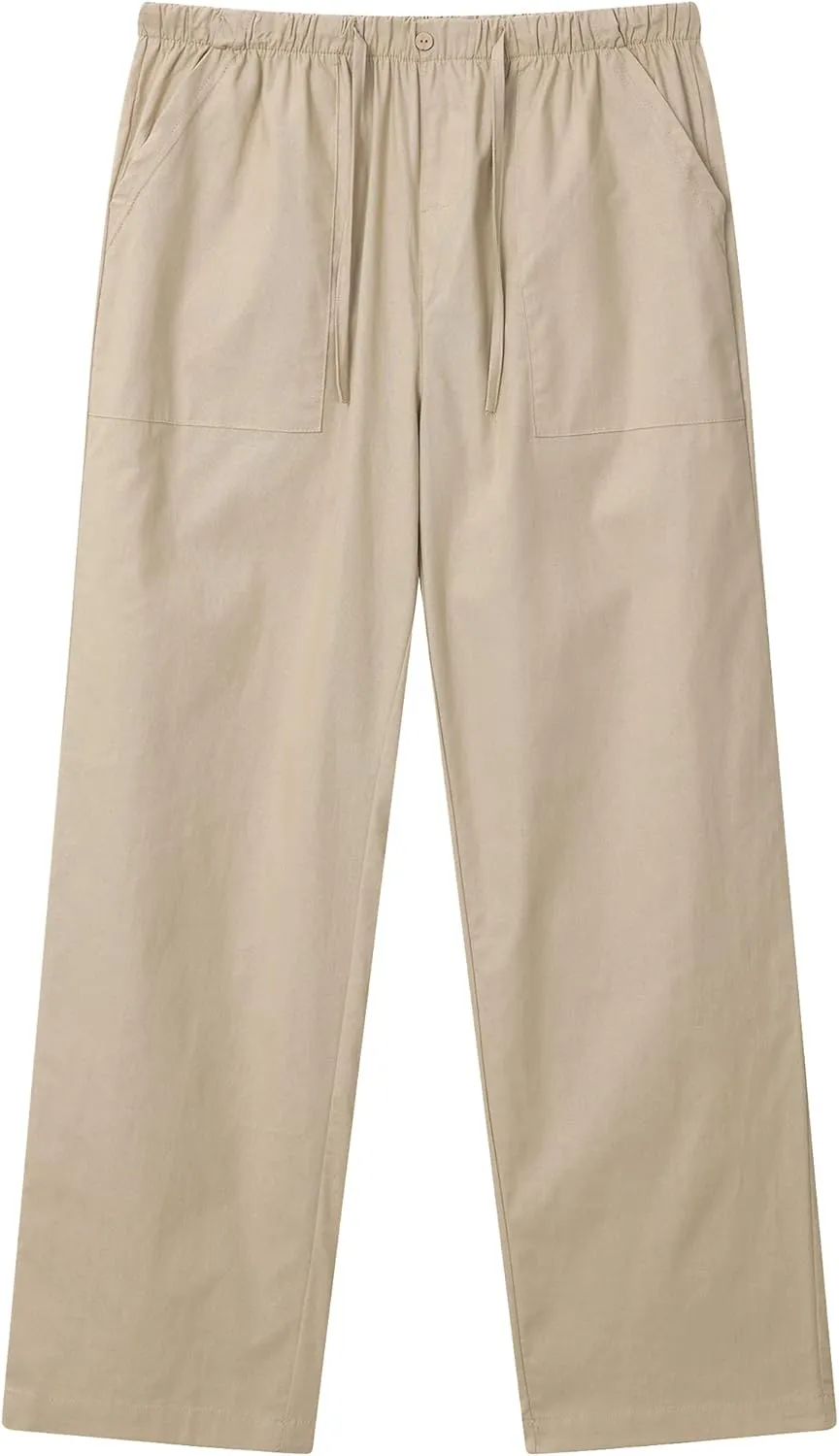 FANARCHER Men’s Cotton Linen Pants Drawstring Loose Beach Pants with Pockets