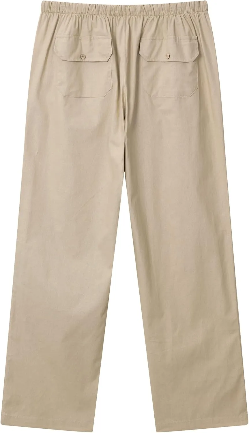 FANARCHER Men’s Cotton Linen Pants Drawstring Loose Beach Pants with Pockets