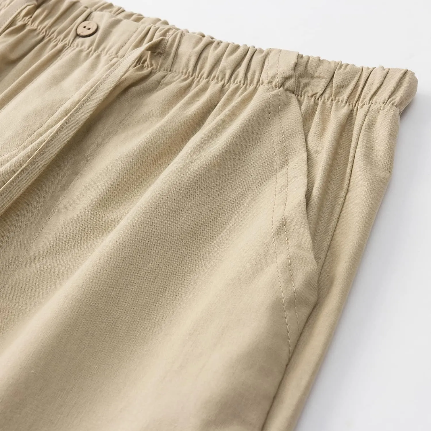 FANARCHER Men’s Cotton Linen Pants Drawstring Loose Beach Pants with Pockets