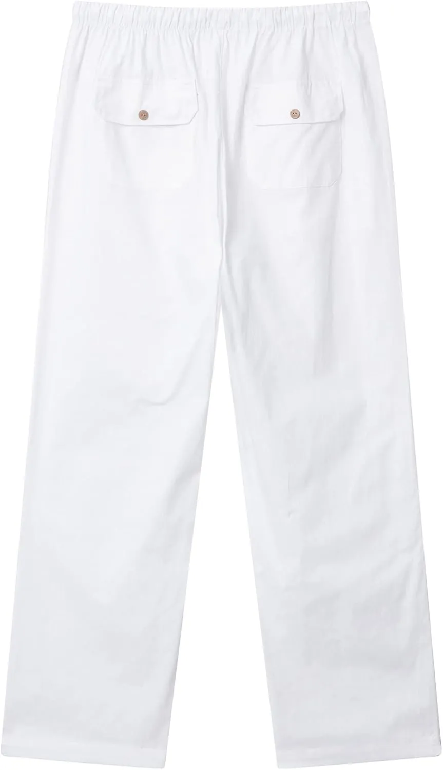 FANARCHER Men’s Cotton Linen Pants Drawstring Loose Beach Pants with Pockets