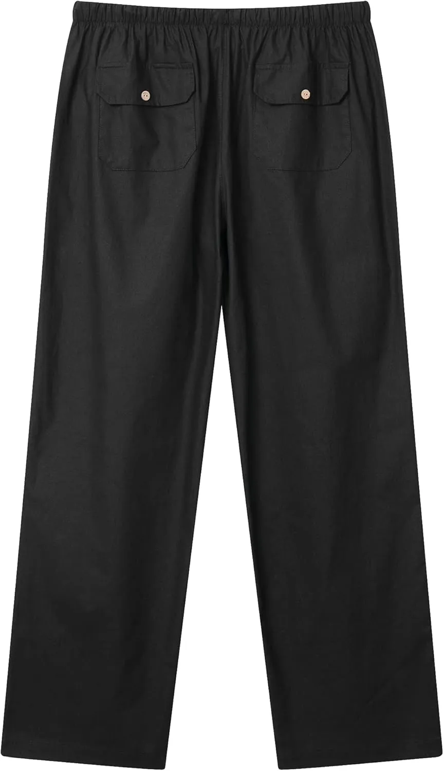 FANARCHER Men’s Cotton Linen Pants Drawstring Loose Beach Pants with Pockets