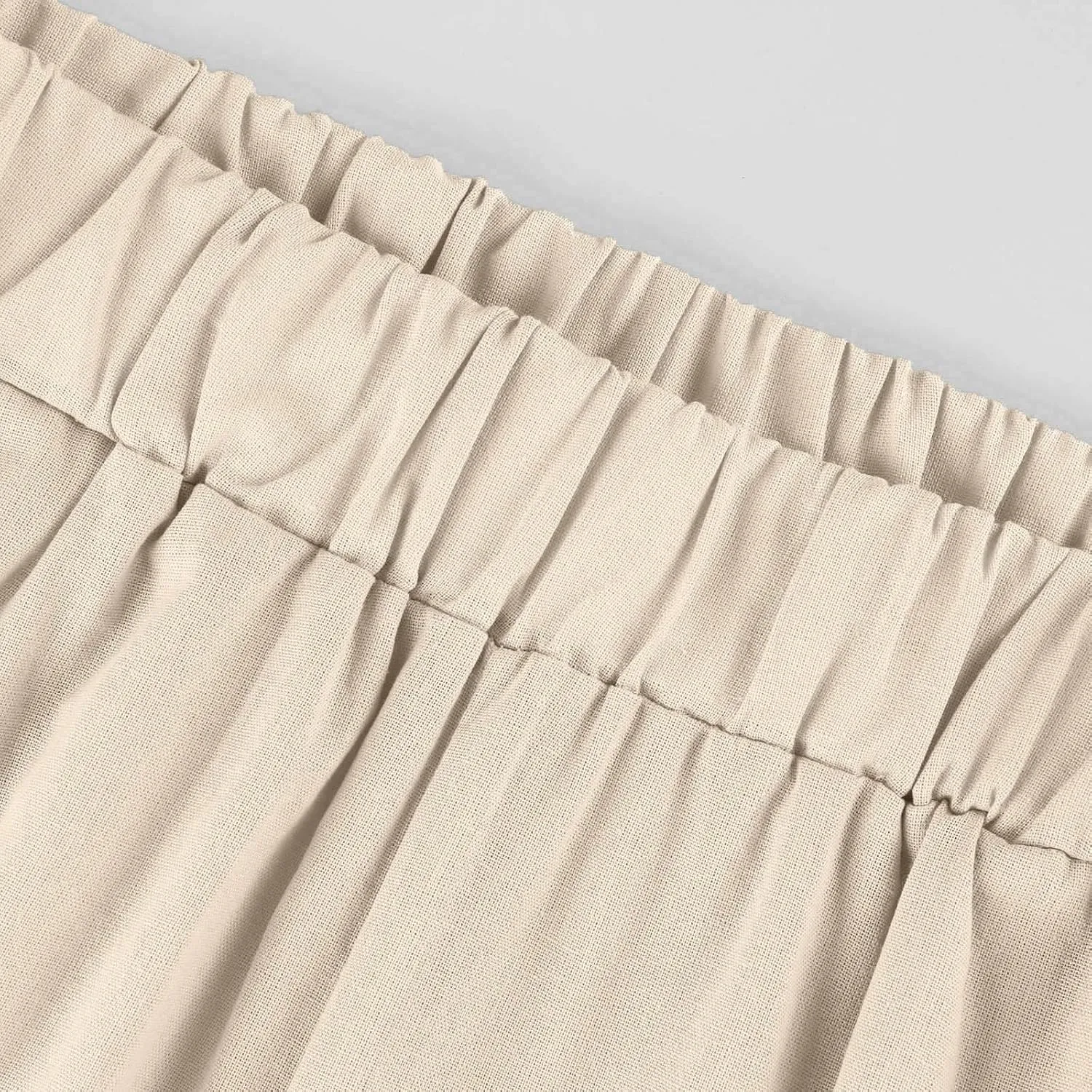fanmpghleoo Cotton Linen Pants Women Summer Elastic Waist Casual Cropped Pants Plus Size Straight Leg Trousers with Pockets