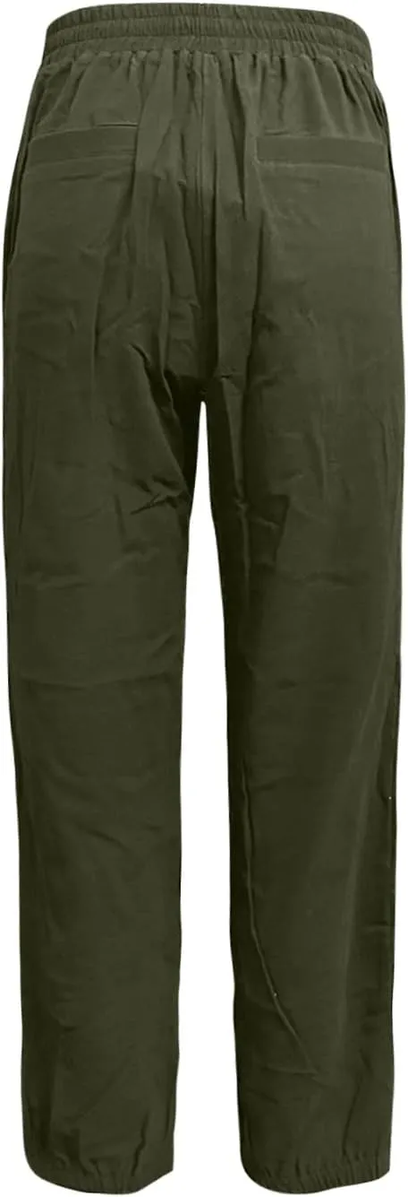 fanmpghleoo Tapered Linen Pants Women Summer Drawstring Back Elastic Waist Pants Soft Crop Straight Leg Trousers with Pockets