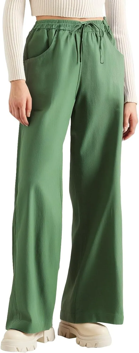 fanmpghleoo Wide Leg Linen Pants for Women Plus Size Linen Pants Women Summer Business Casual Baggy High Waisted Dress Pants