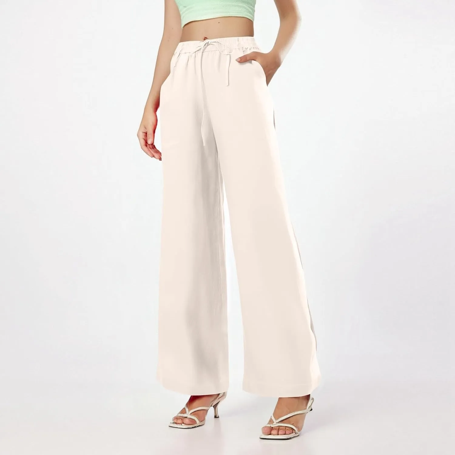 fanmpghleoo Wide Leg Linen Pants for Women Plus Size Linen Pants Women Summer Business Casual Baggy High Waisted Dress Pants