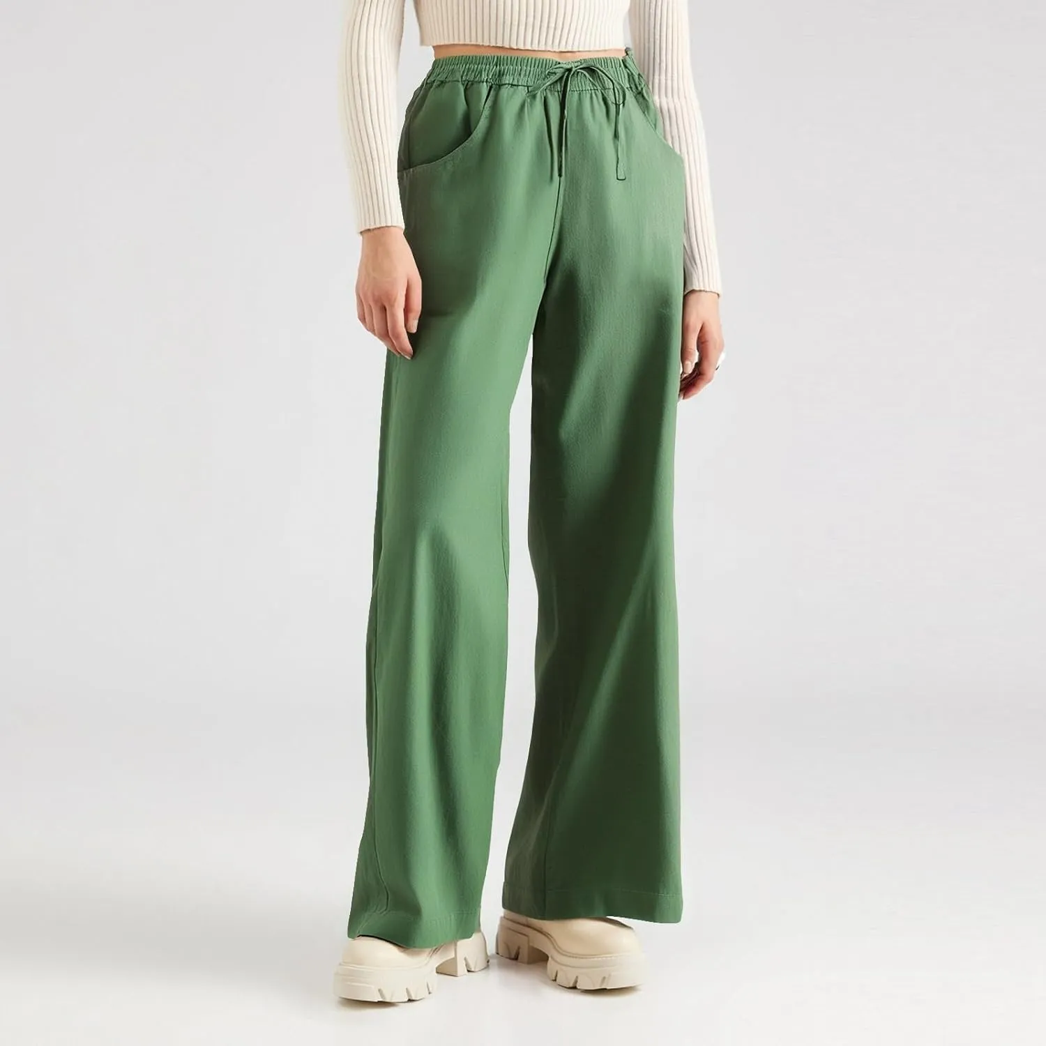 fanmpghleoo Wide Leg Linen Pants for Women Plus Size Linen Pants Women Summer Business Casual Baggy High Waisted Dress Pants
