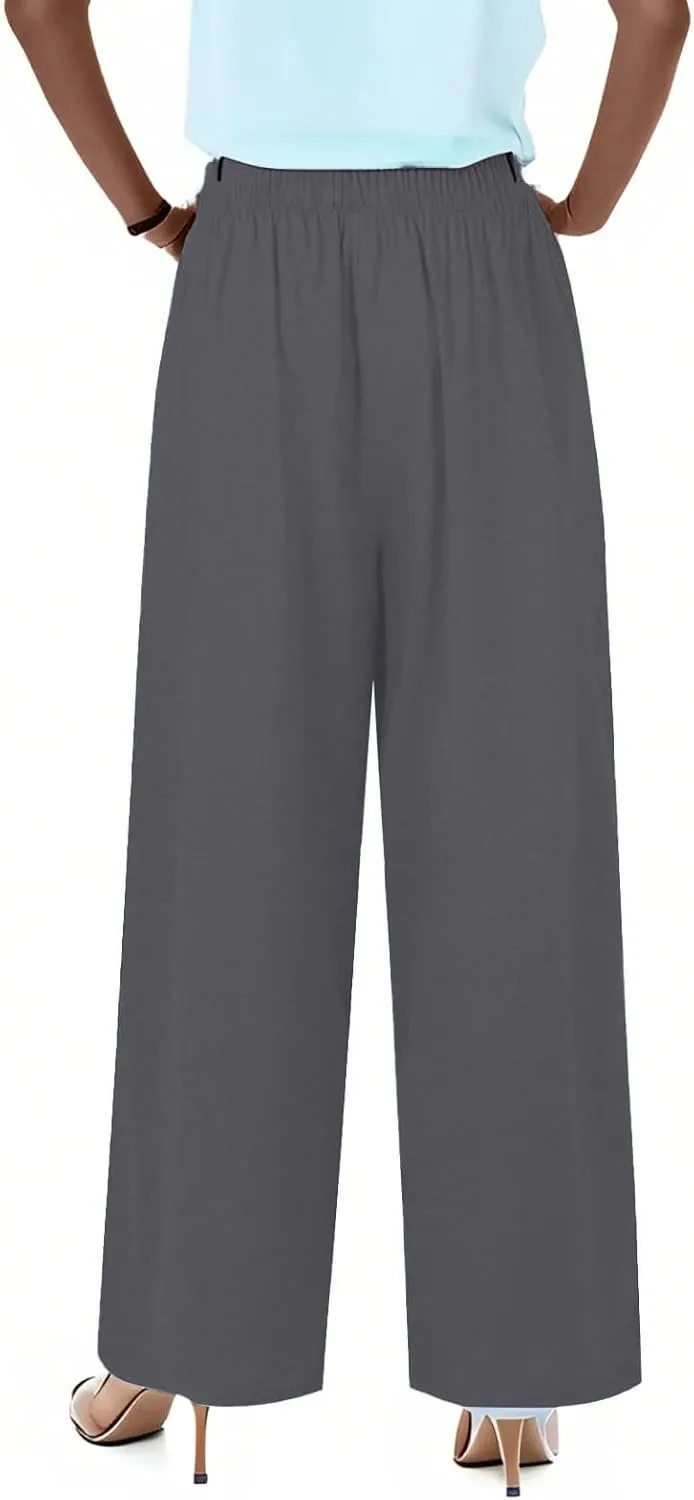fanmpghleoo Wide Leg Palazzo Pants for Women Casual Drawstring Linen Pants Summer High Waisted Linen Trousers with Pockets
