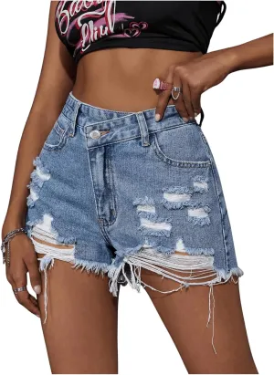 Floerns Women's High Waisted Distressed Denim Shorts Ripped Y2k Mini Jean Shorts