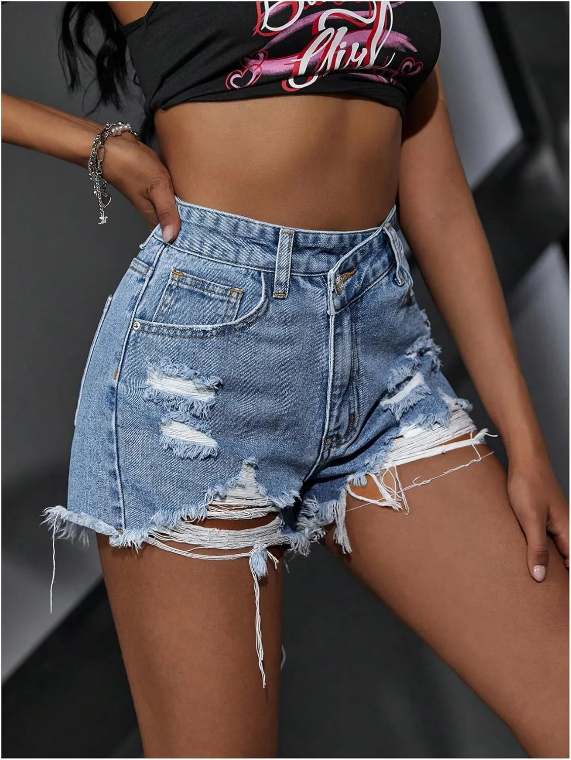 Floerns Women's High Waisted Distressed Denim Shorts Ripped Y2k Mini Jean Shorts