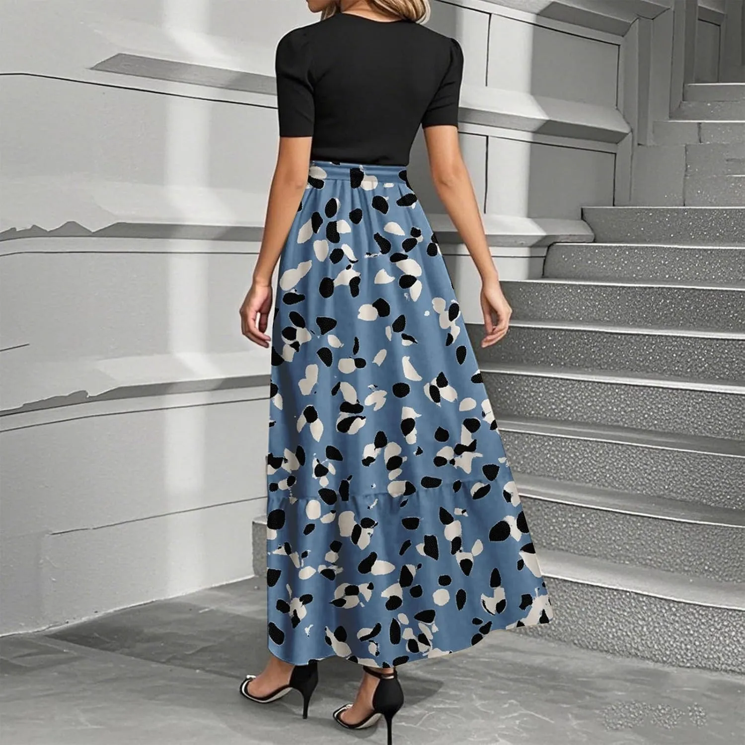 Floral Long Dress for Women 2025 Plus Size Wrap Maxi Dress Short Sleeve Elegant A Line Outfit