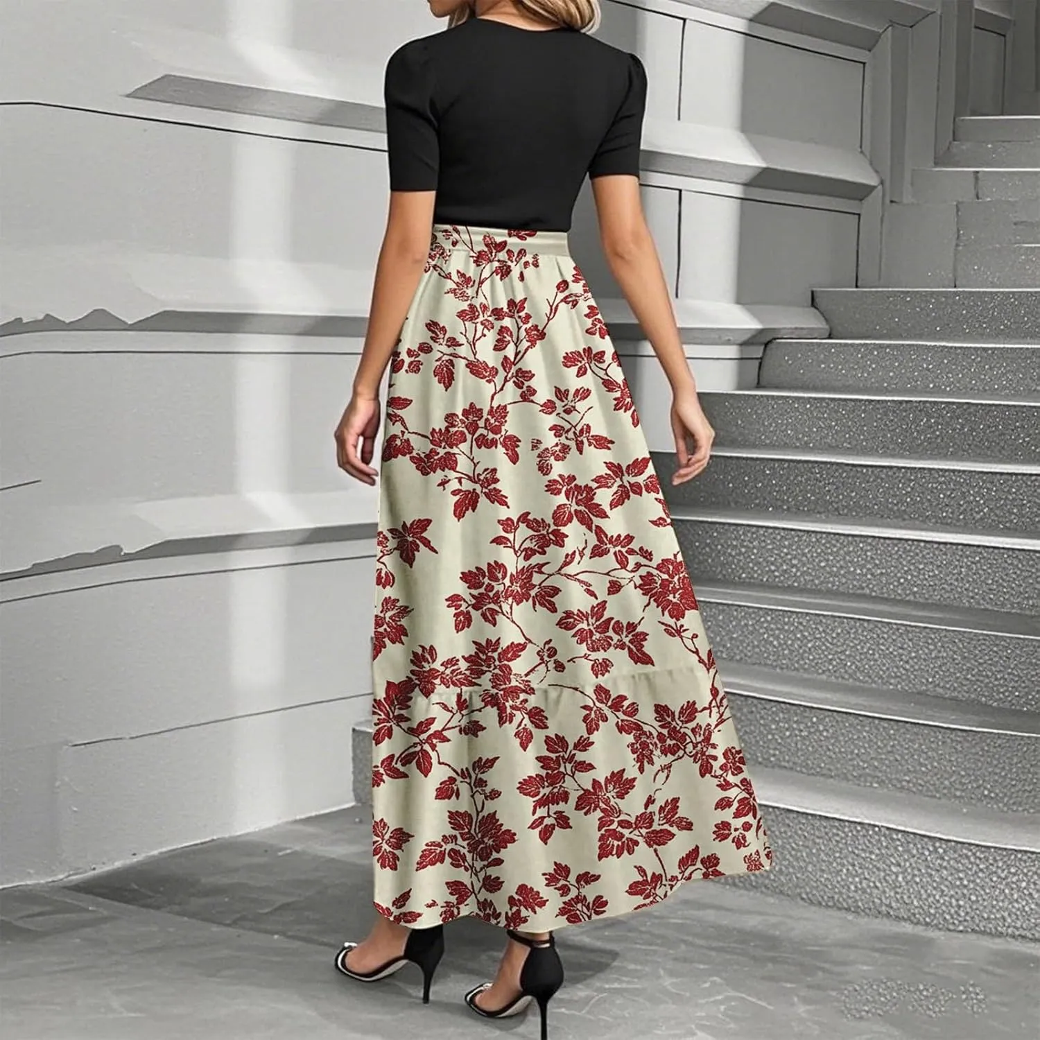 Floral Long Dress for Women 2025 Plus Size Wrap Maxi Dress Short Sleeve Elegant A Line Outfit