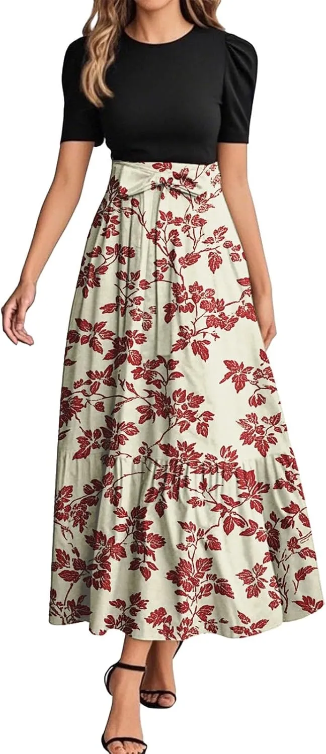 Floral Long Dress for Women 2025 Plus Size Wrap Maxi Dress Short Sleeve Elegant A Line Outfit