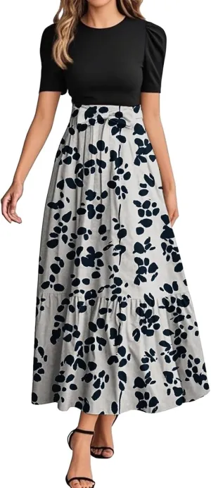 Floral Long Dress for Women 2025 Plus Size Wrap Maxi Dress Short Sleeve Elegant A Line Outfit