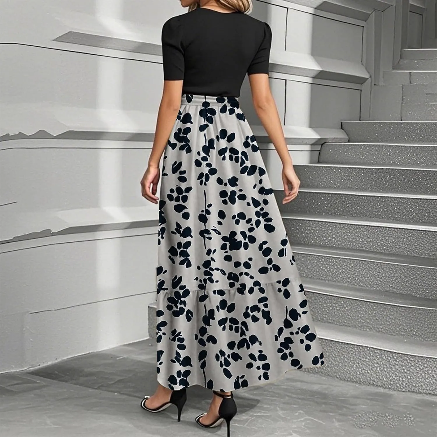 Floral Long Dress for Women 2025 Plus Size Wrap Maxi Dress Short Sleeve Elegant A Line Outfit