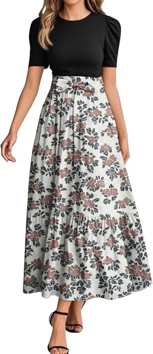 Floral Long Dress for Women 2025 Plus Size Wrap Maxi Dress Short Sleeve Elegant A Line Outfit