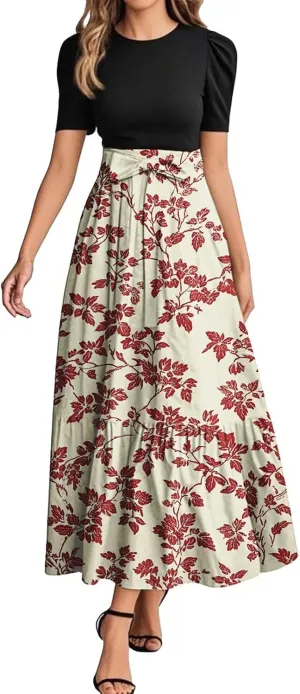 Floral Long Dress for Women 2025 Plus Size Wrap Maxi Dress Short Sleeve Elegant A Line Outfit
