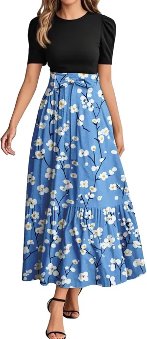 Floral Long Dress for Women 2025 Plus Size Wrap Maxi Dress Short Sleeve Elegant A Line Outfit