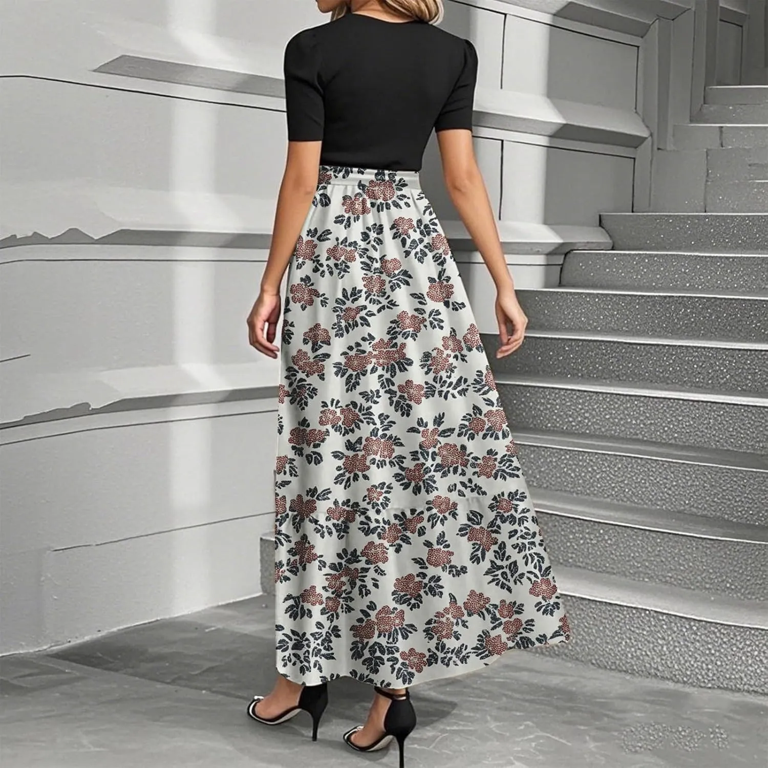 Floral Long Dress for Women 2025 Plus Size Wrap Maxi Dress Short Sleeve Elegant A Line Outfit