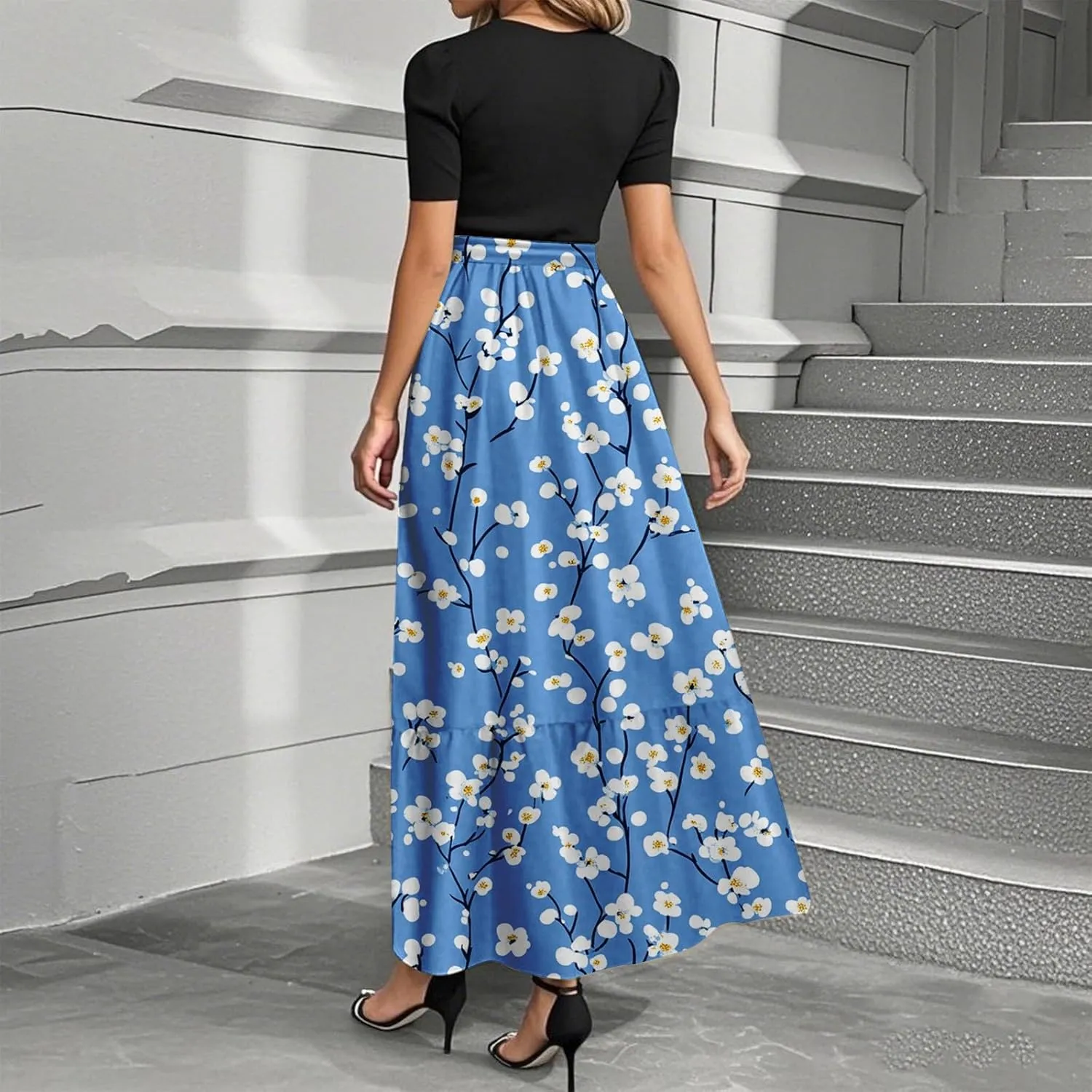 Floral Long Dress for Women 2025 Plus Size Wrap Maxi Dress Short Sleeve Elegant A Line Outfit