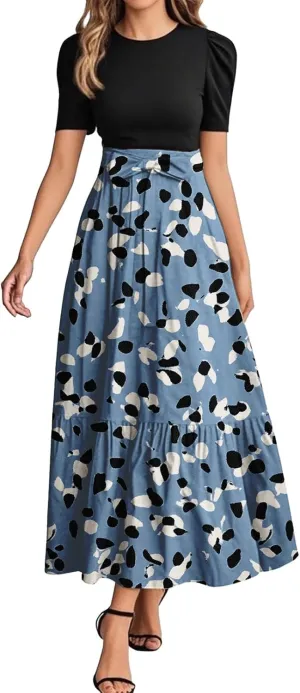 Floral Long Dress for Women 2025 Plus Size Wrap Maxi Dress Short Sleeve Elegant A Line Outfit