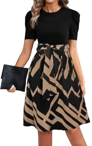 Floral Mini Dress for Women Causal Summer Tie Empire Waist Wrap Dress Short Sleeve Knee Length Flowy Ruffle Dresses