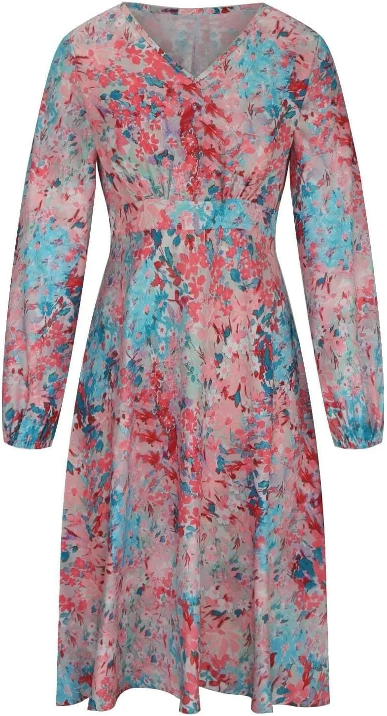 Floral Pink Dress Sleeve Loose Plain Maxi Dresses Casual Long Dresses with Pockets Long Floral Sun