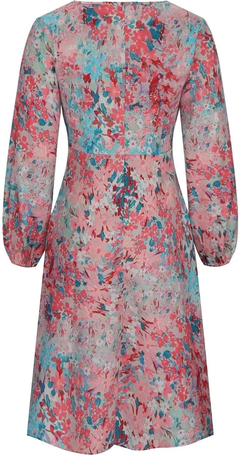 Floral Pink Dress Sleeve Loose Plain Maxi Dresses Casual Long Dresses with Pockets Long Floral Sun