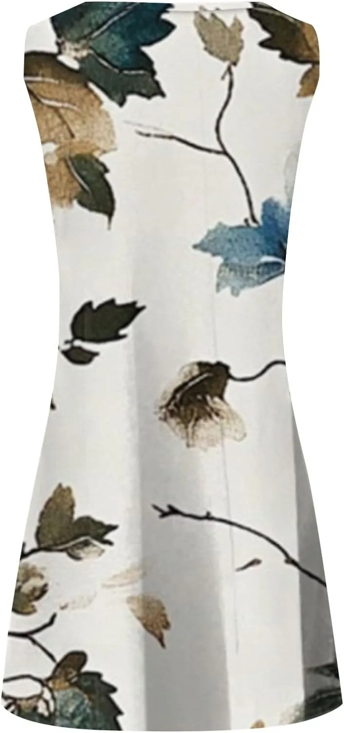 Floral Sundresd Sun Dresses for Women 2025 Vacation Beach Casual Summer Sundresses Sleeveless Tank Short Boho Dress