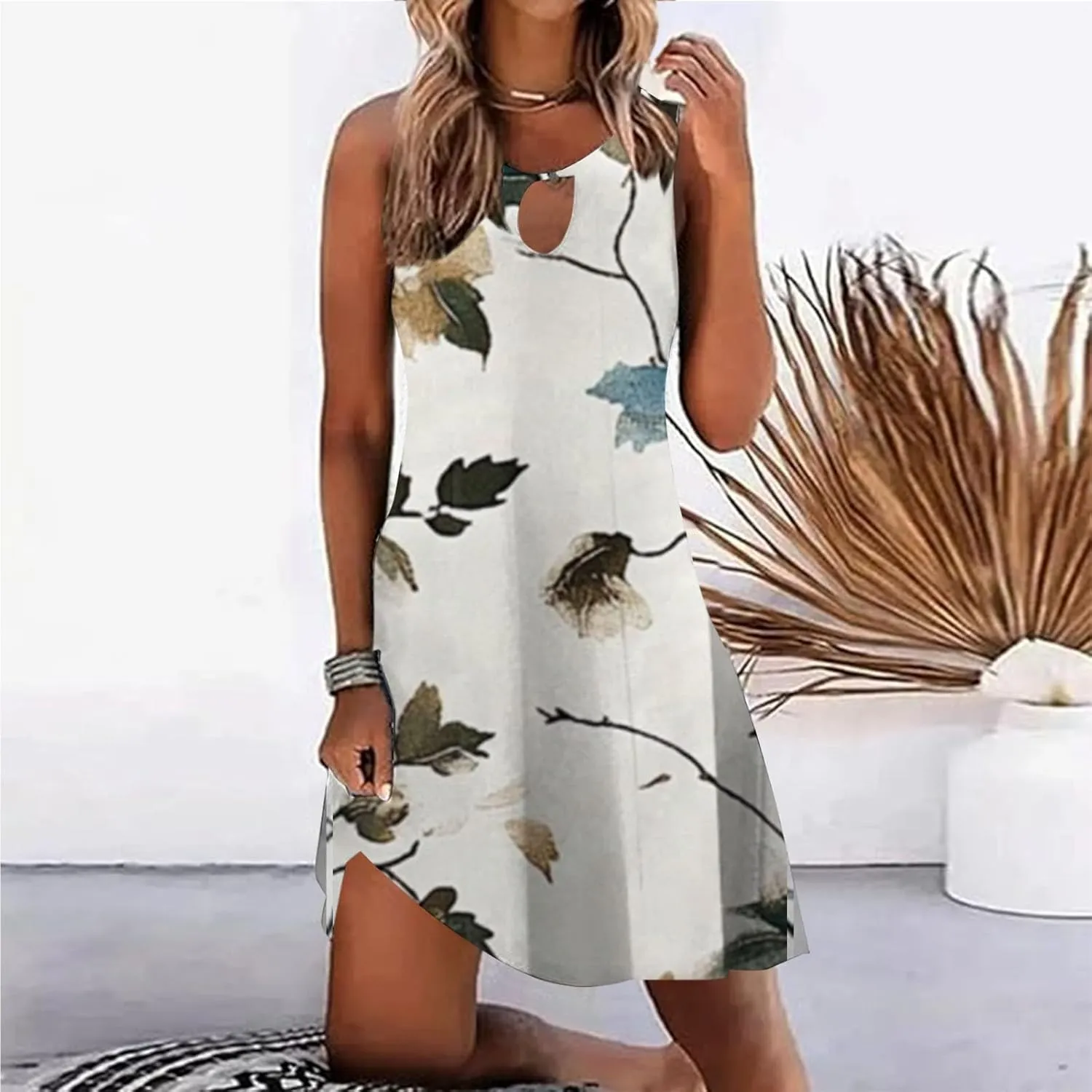 Floral Sundresd Sun Dresses for Women 2025 Vacation Beach Casual Summer Sundresses Sleeveless Tank Short Boho Dress