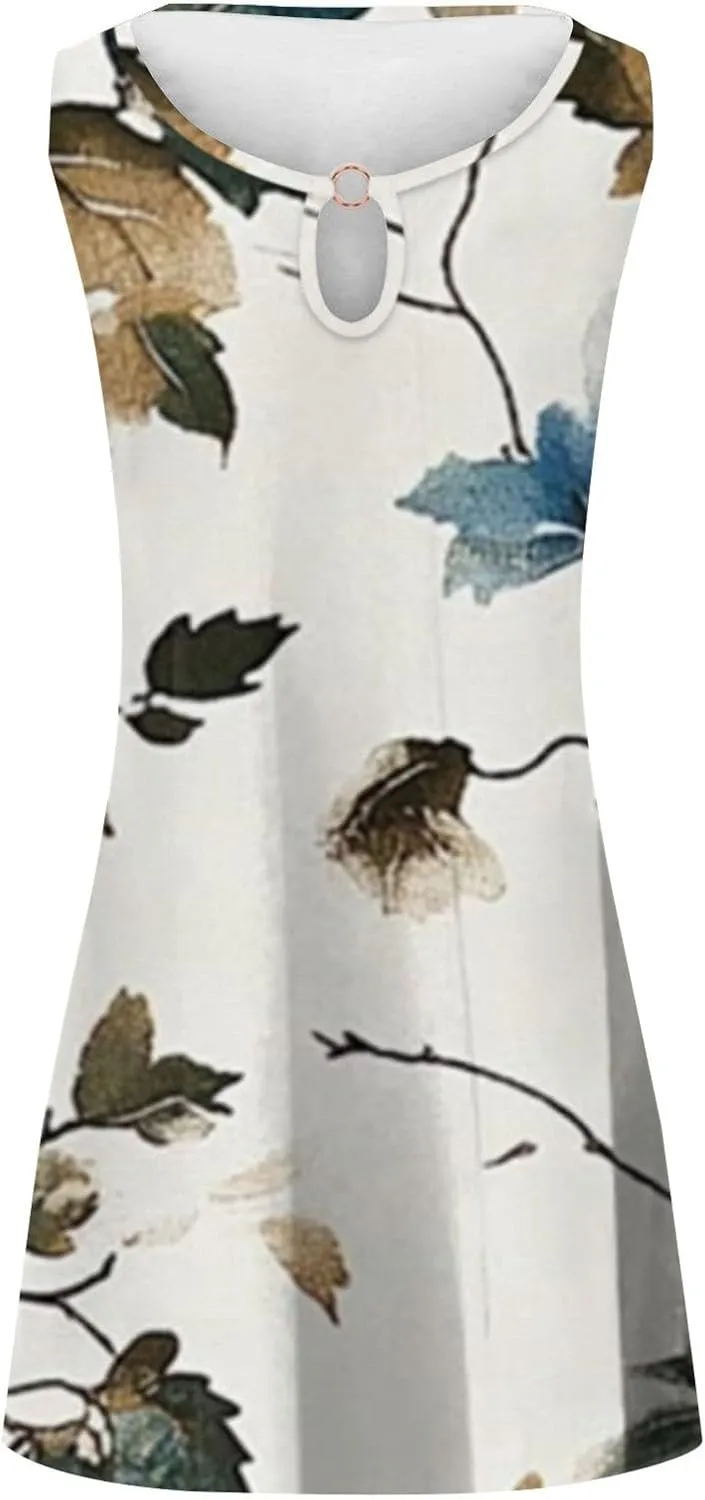Floral Sundresd Sun Dresses for Women 2025 Vacation Beach Casual Summer Sundresses Sleeveless Tank Short Boho Dress