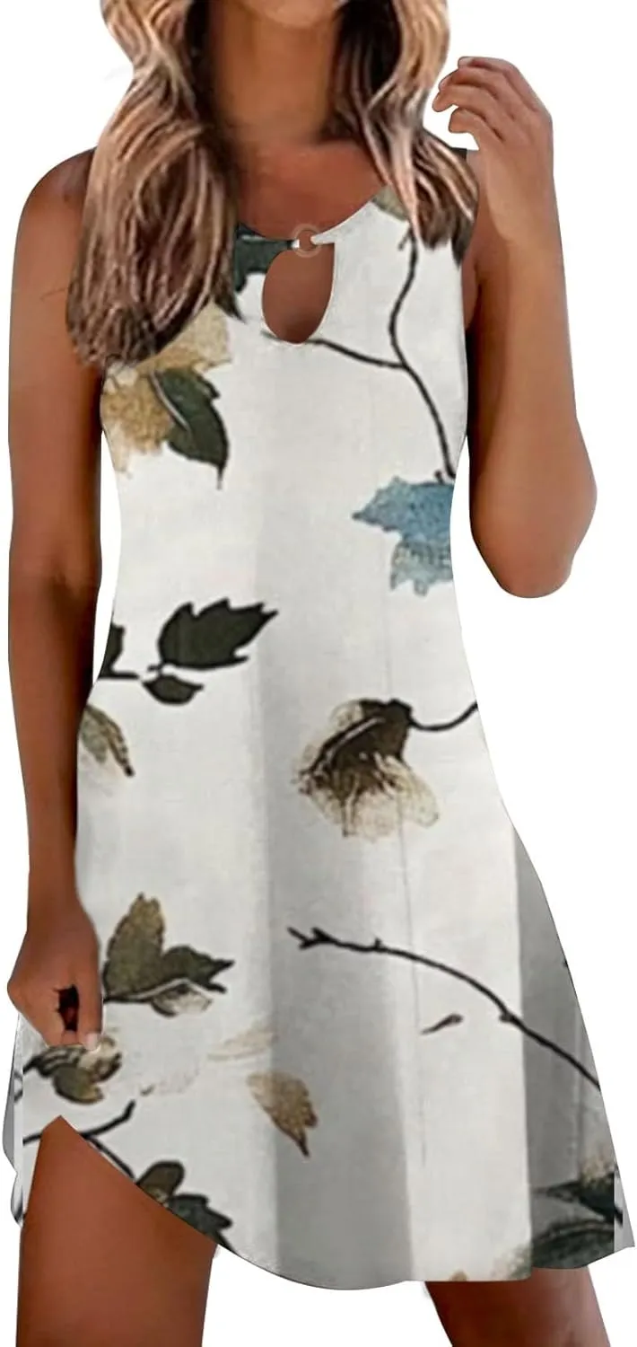 Floral Sundresd Sun Dresses for Women 2025 Vacation Beach Casual Summer Sundresses Sleeveless Tank Short Boho Dress