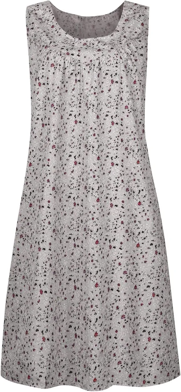 Flowy Dresses for Women Summer Tank Dress Sun Dresses Sleeveless Ruched Mini Dress Vintage Floral Dress with Pockets