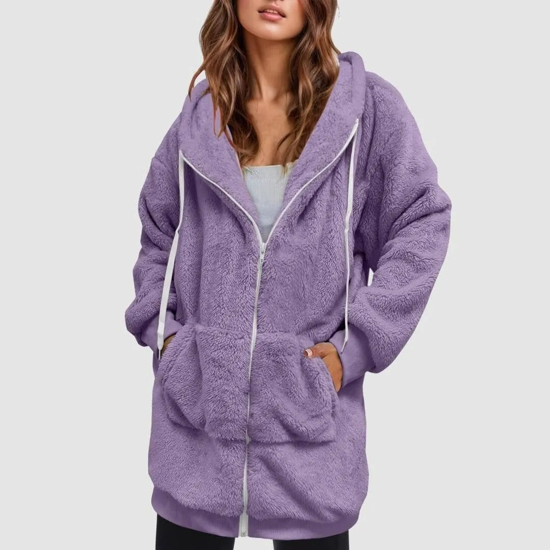 FMCHICO Fleece Coat for Women,Women's Oversized Zip Up Hooded Jacket Winter Plus Size Sherpa Coat