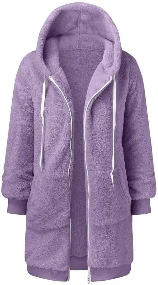FMCHICO Fleece Coat for Women,Women's Oversized Zip Up Hooded Jacket Winter Plus Size Sherpa Coat