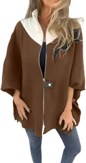 FMCHICO Womens Half Zip Sweatshirts Half Sleeve Color Block Hoodies Oversized Pullover Tops
