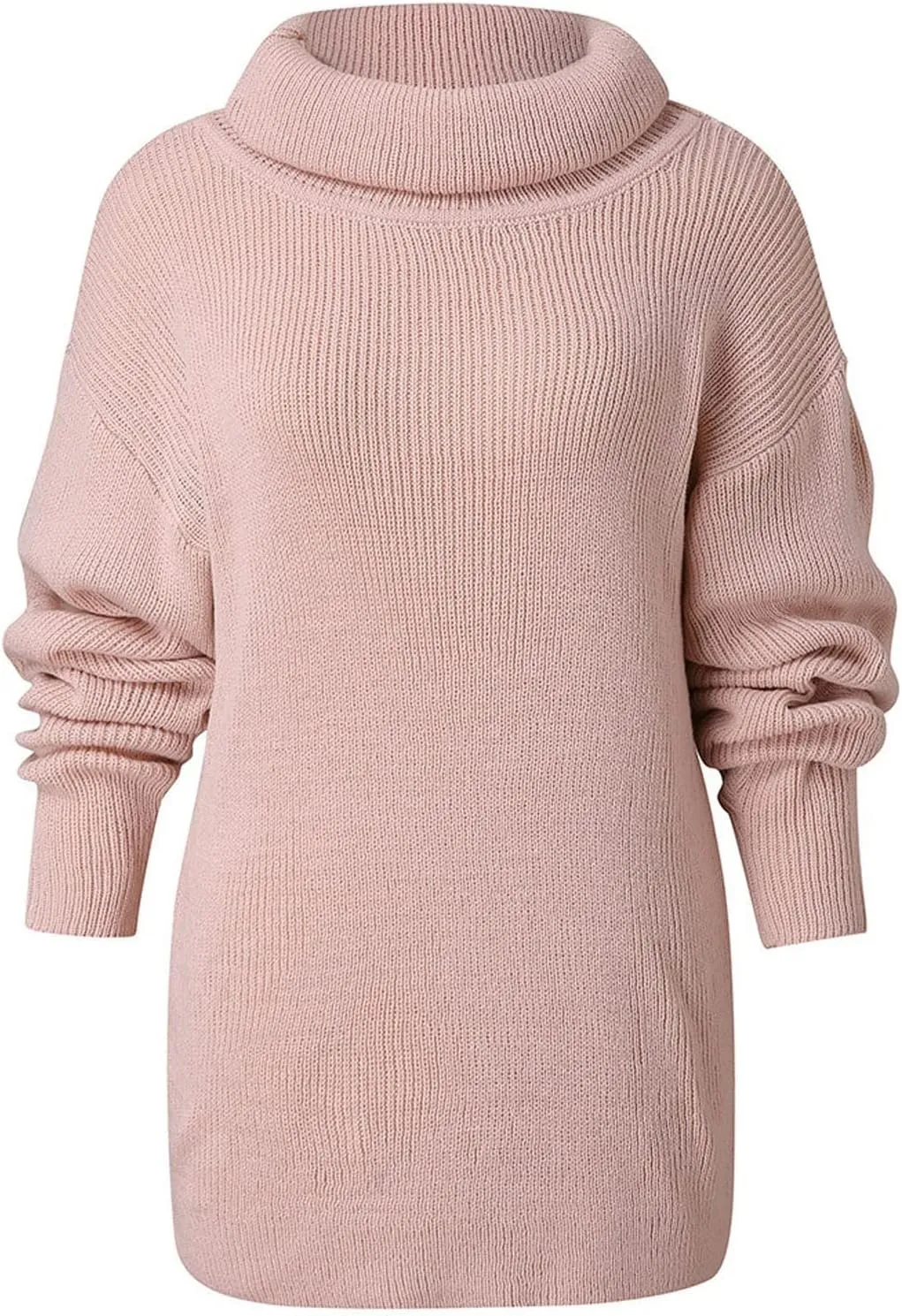 FMCHICO Women's Long Sleeve Turtleneck Loose Oversized Tunic Pullover Sweater Knit Tops