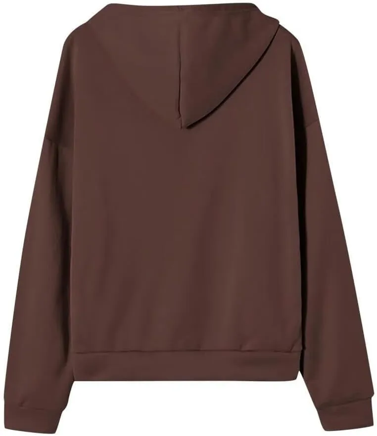 FMCHICO Women's Oversized Hoodies for Women Full Zip Up Long Sleeve Sweatshirts Drawstring Jackets Coat with Pockets