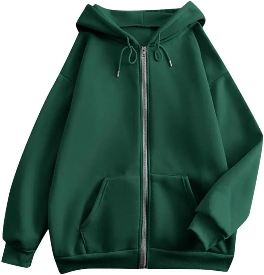 FMCHICO Women's Oversized Hoodies for Women Full Zip Up Long Sleeve Sweatshirts Drawstring Jackets Coat with Pockets