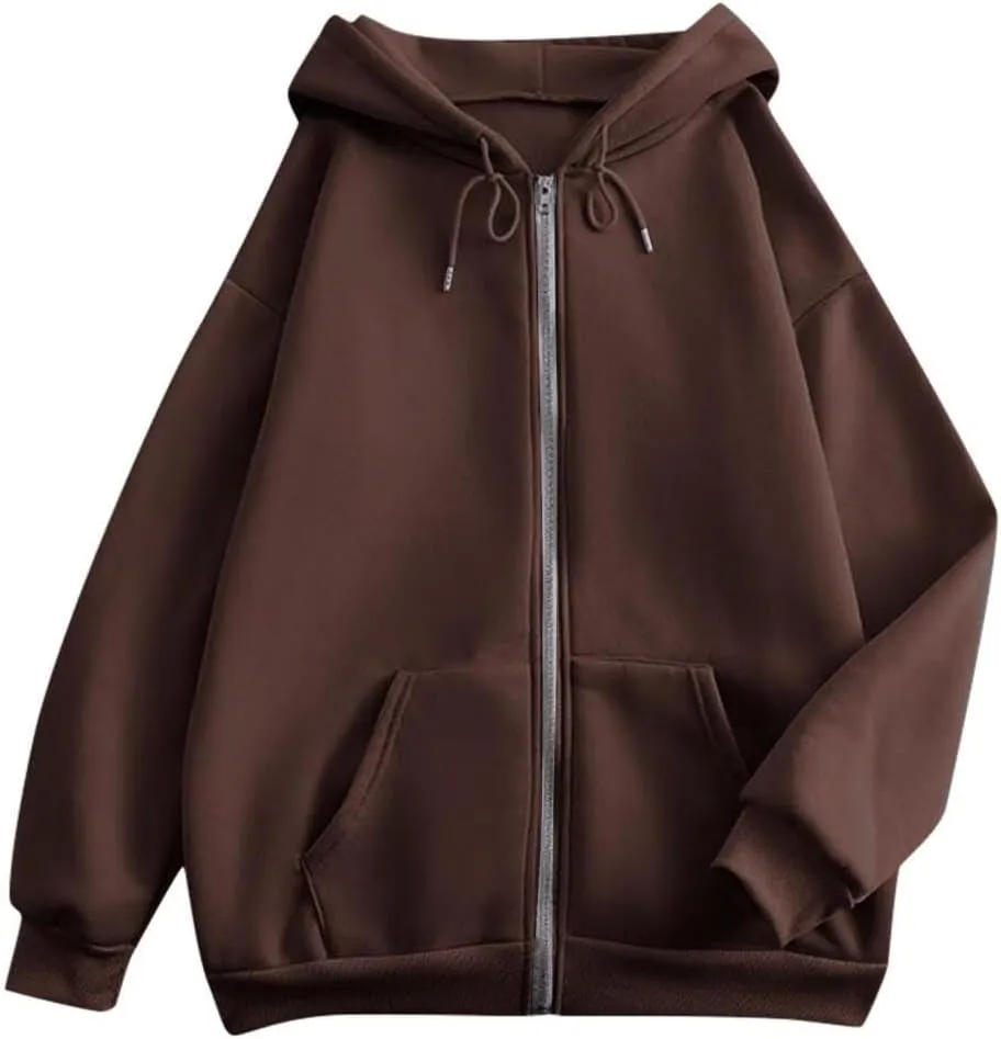 FMCHICO Women's Oversized Hoodies for Women Full Zip Up Long Sleeve Sweatshirts Drawstring Jackets Coat with Pockets
