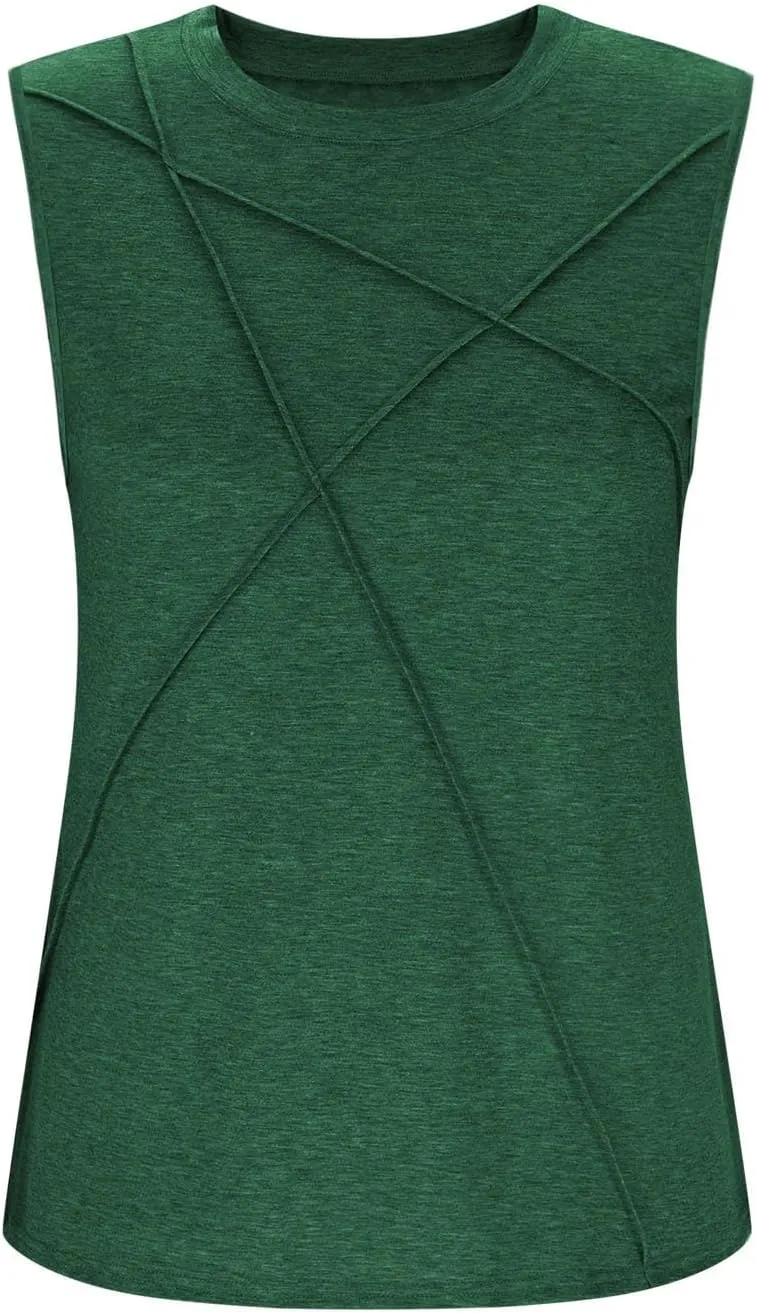 Funny Pleated Geometry Tank Tops Women Summer Sleeveless Crewneck Tunic T-Shirt Comfy Casual Loose Fit Beach Blouse