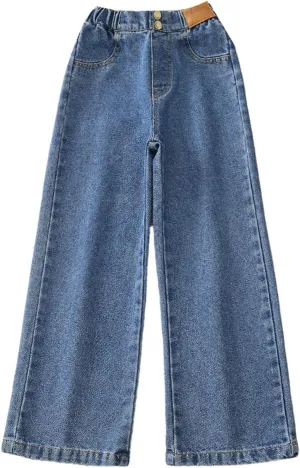 Girls Jeans Wide Leg Baggy Preppy Pants Straight Leg Wide Leg Pants Lightweight Exercise Casual Vintage Workout Loose