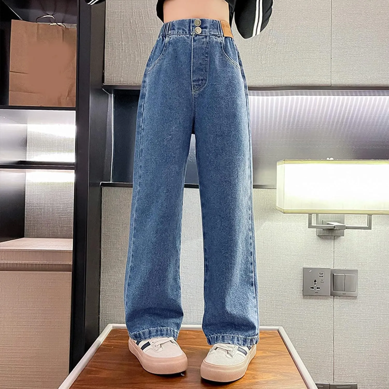 Girls Jeans Wide Leg Baggy Preppy Pants Straight Leg Wide Leg Pants Lightweight Exercise Casual Vintage Workout Loose